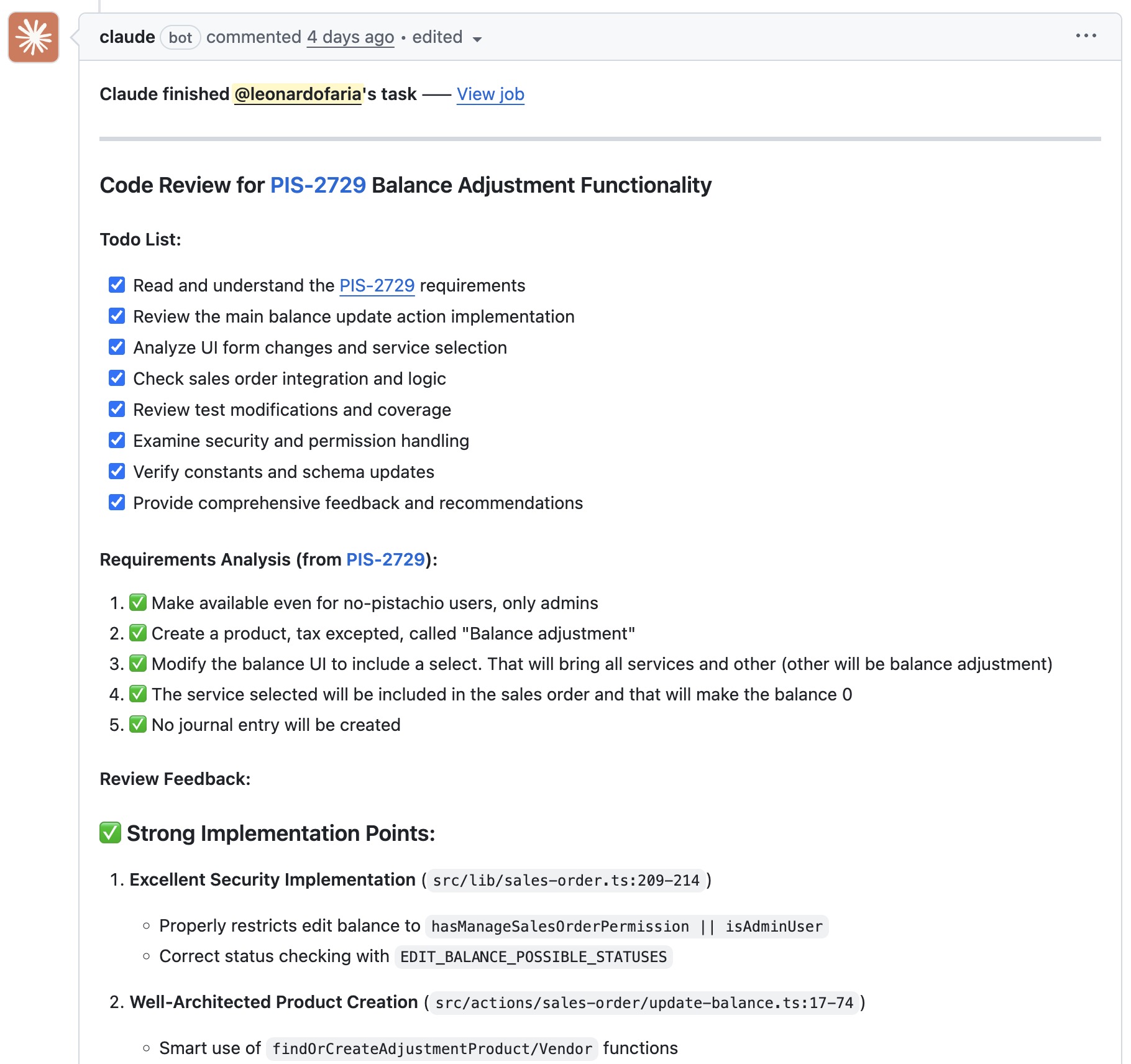 Part of a code review by Claude